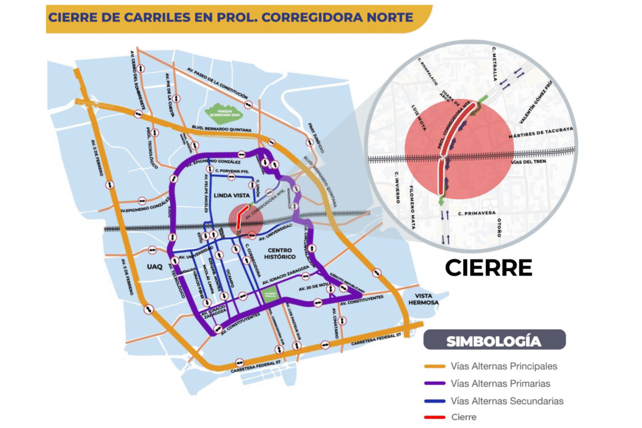 Corregidora Norte funcionará con doble sentido y cierres nocturnos por obras del Tren México-Querétaro